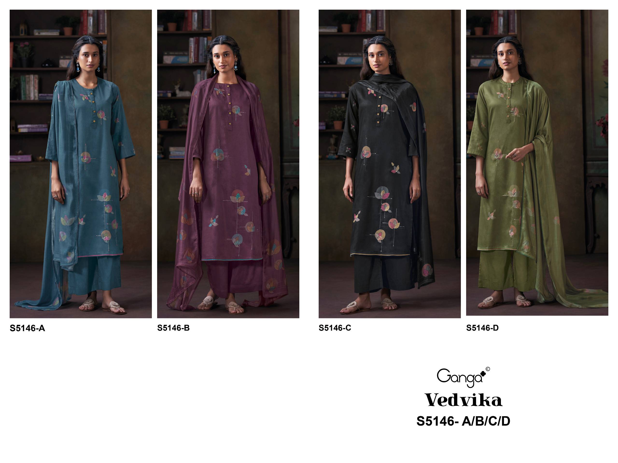 VEDVIKA 5146 SERIES BY GANGA FASHION Beautiful Colourful COTTON SATIN Dresses At Wholesale Price 